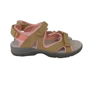 NEW Lands End Sandals Womens 10 B Slingback Flats Pink Open Toe Hook & Loop